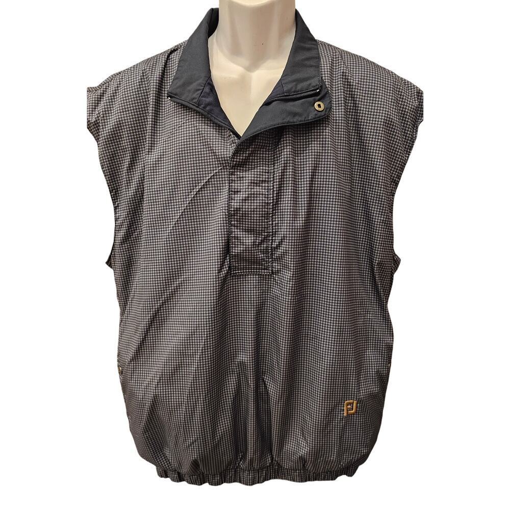DryJoys by FootJoy Performance Rain Vest L Houndstooth Black Gray Windproof EUC